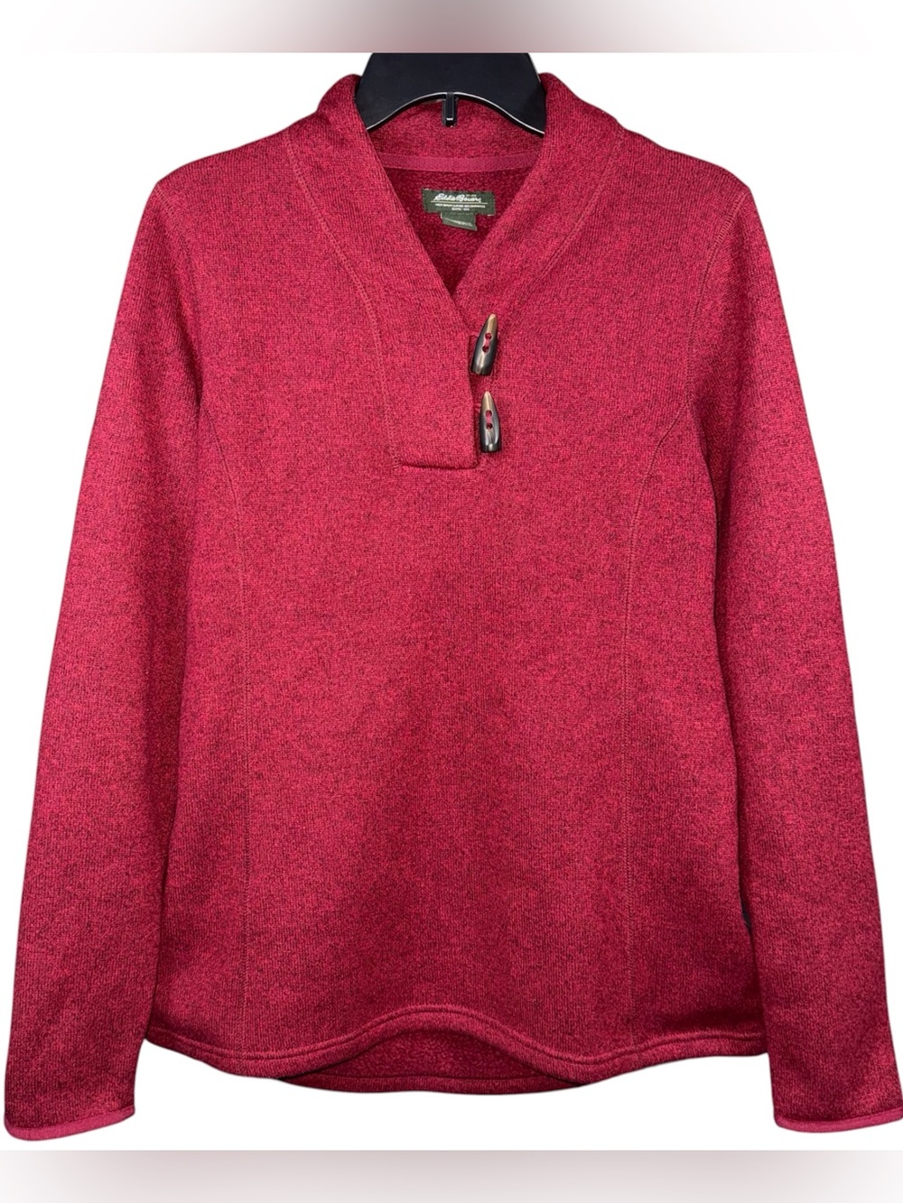 Eddie Bauer Womens Size Large Red Pullover Toggle Button Fishermans Neck Sweater